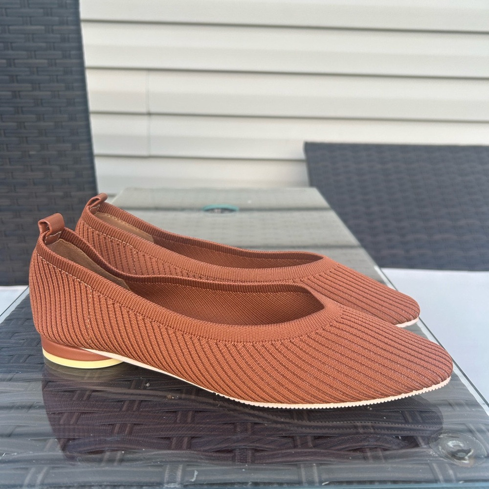 TIJN Ashley caramel brown knit minimalist square toe ballet flats 7